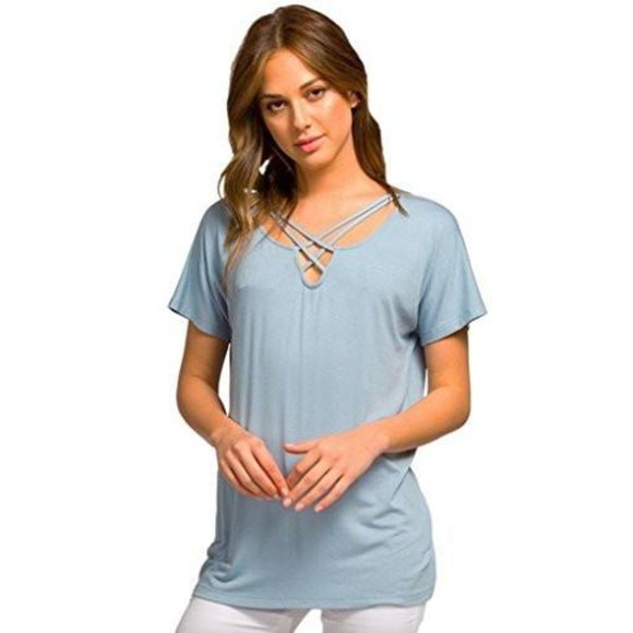 Cherish Tops - Cherish Knit Top with Criss-Cross Strap Neckline